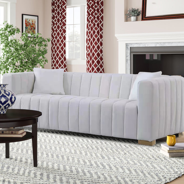 Darthie 87 Wide Channel Tufted Velvet Upholstered Sofa Tuxedo Arm Sofa